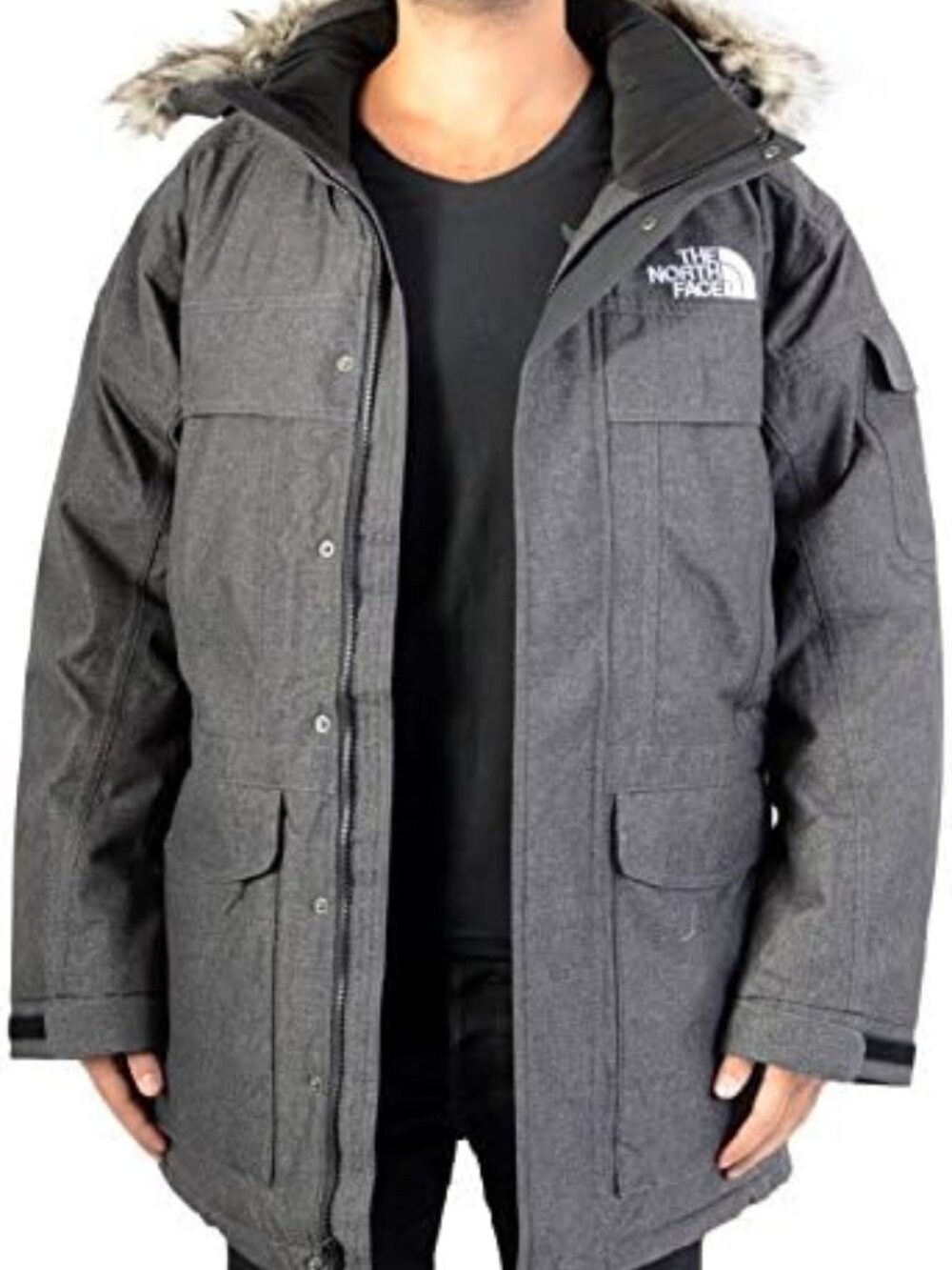 The North Face Men's Gray MC Murdo Hooded Fur Winter Snow Parka Jacket Size M